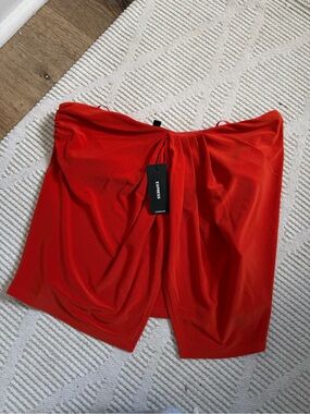 Express Red Strapless top with Front Slit Detail